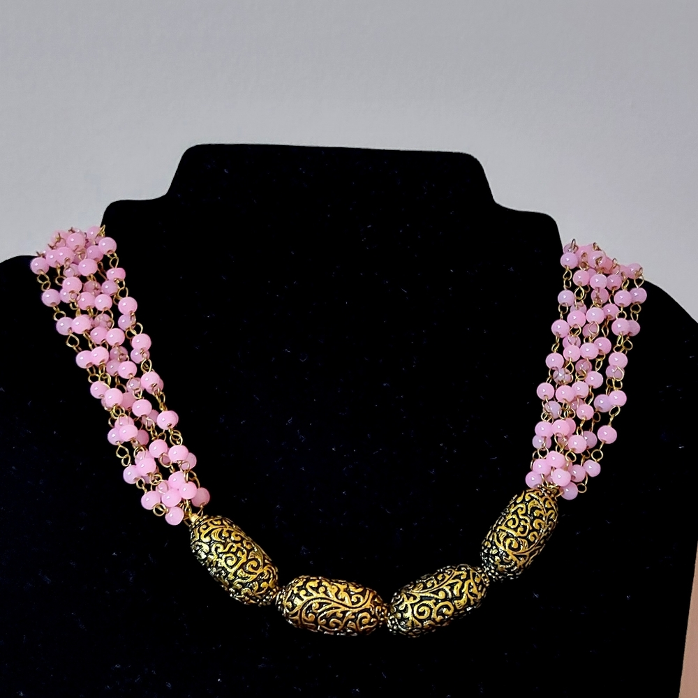Multistrand Pink Beaded Necklace